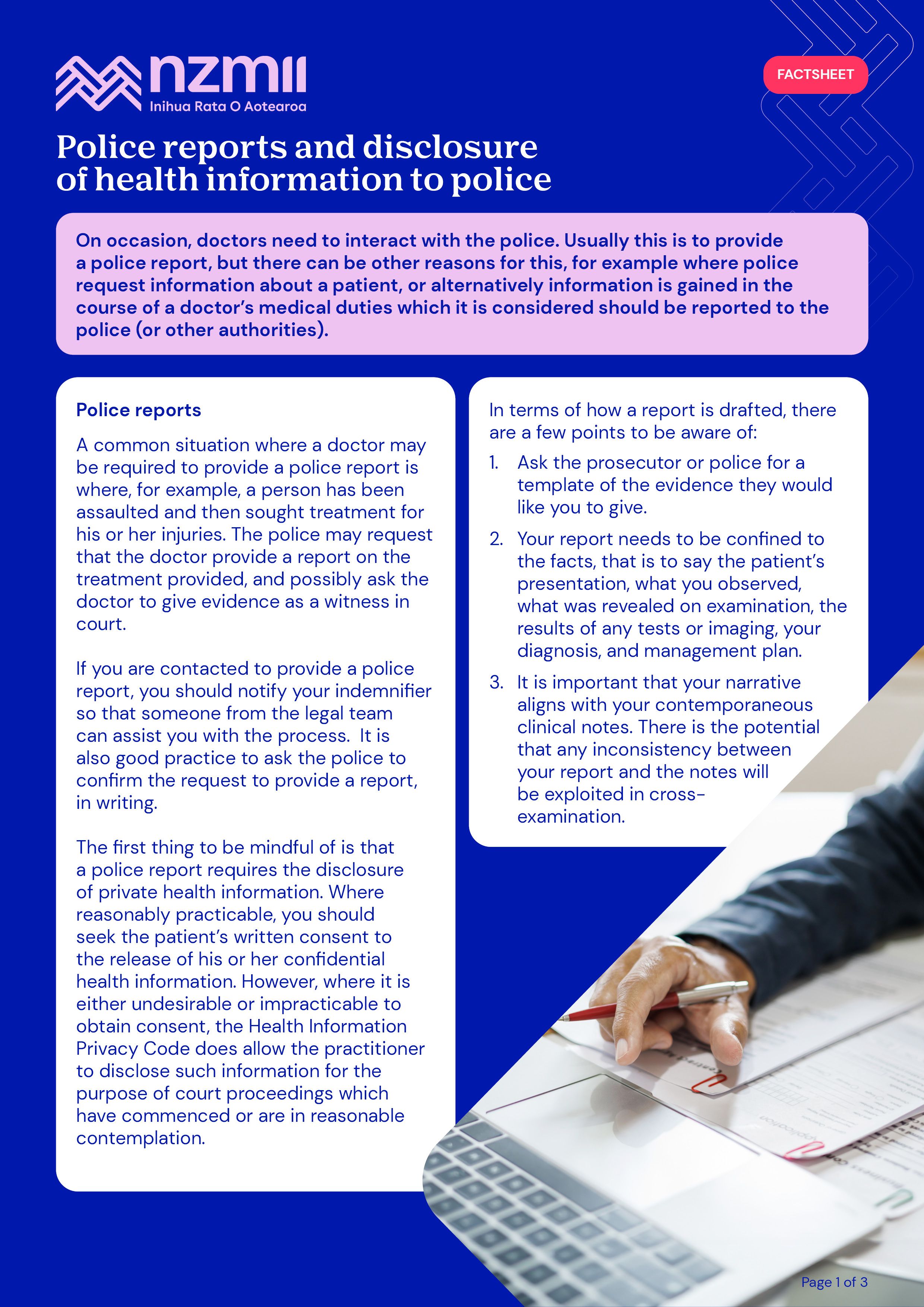 Police Reports and Disclosure of Health Information to Police Factsheet