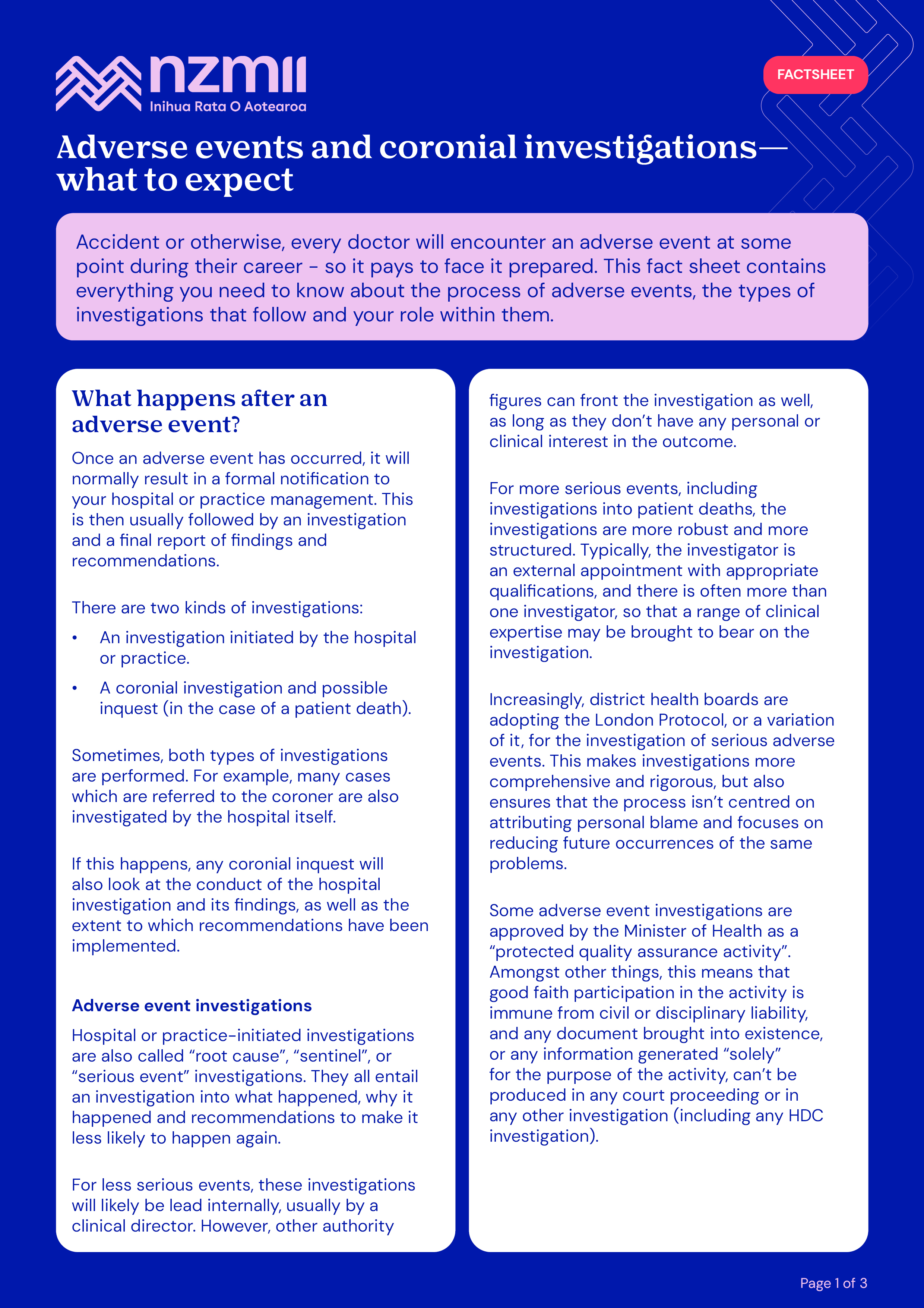 Adverse Events and Coronial Investigations—what to Expect   Factsheet