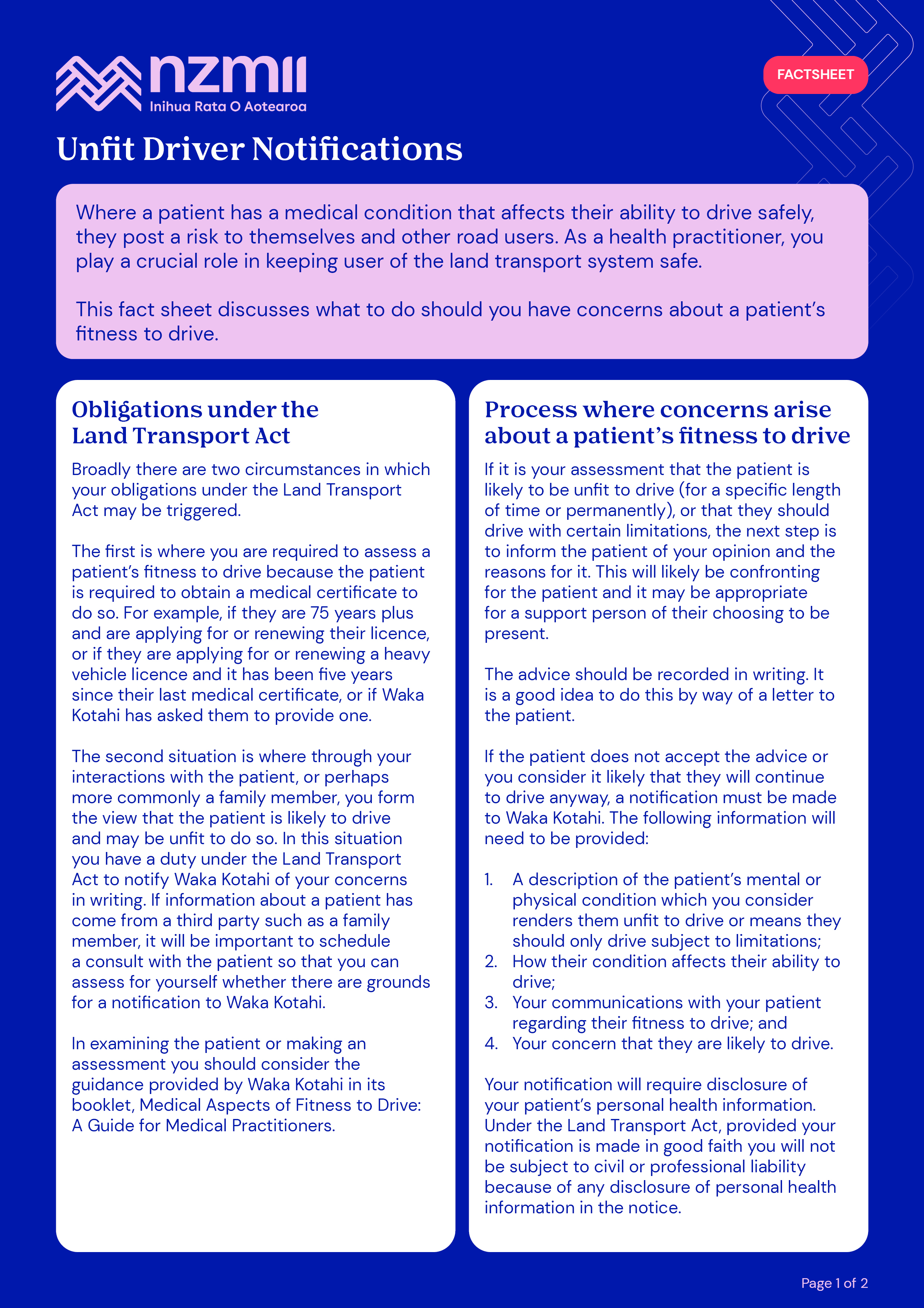 Unfit Driver Notifications Factsheet