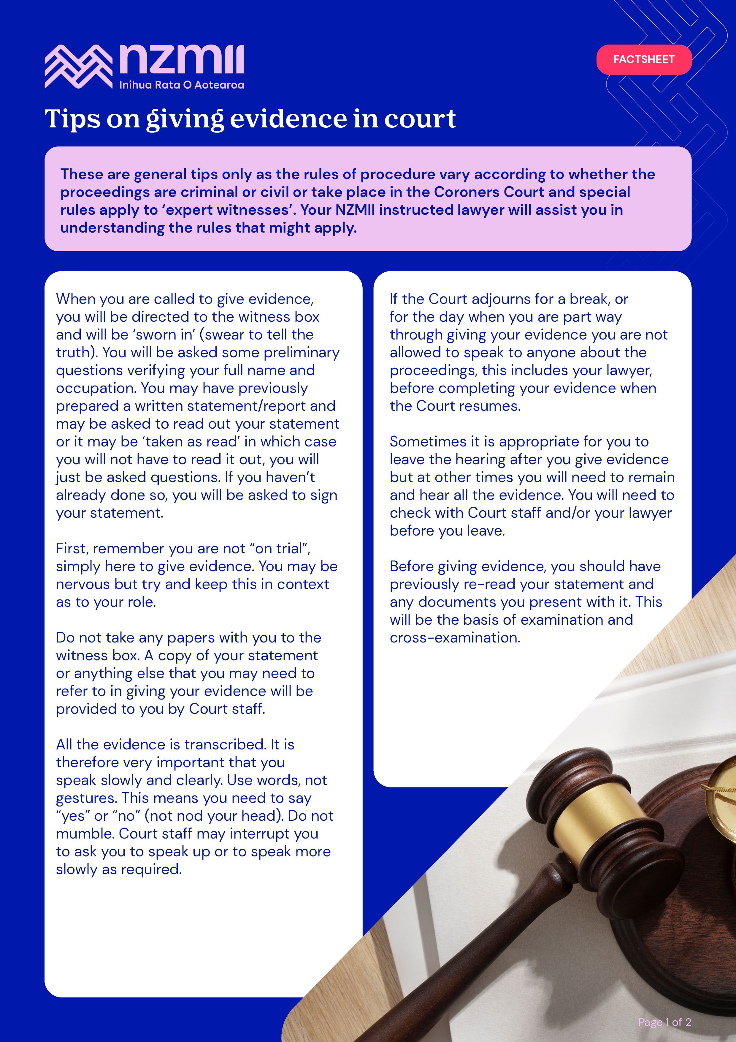 Tips on Giving Evidence in Court   Factsheet